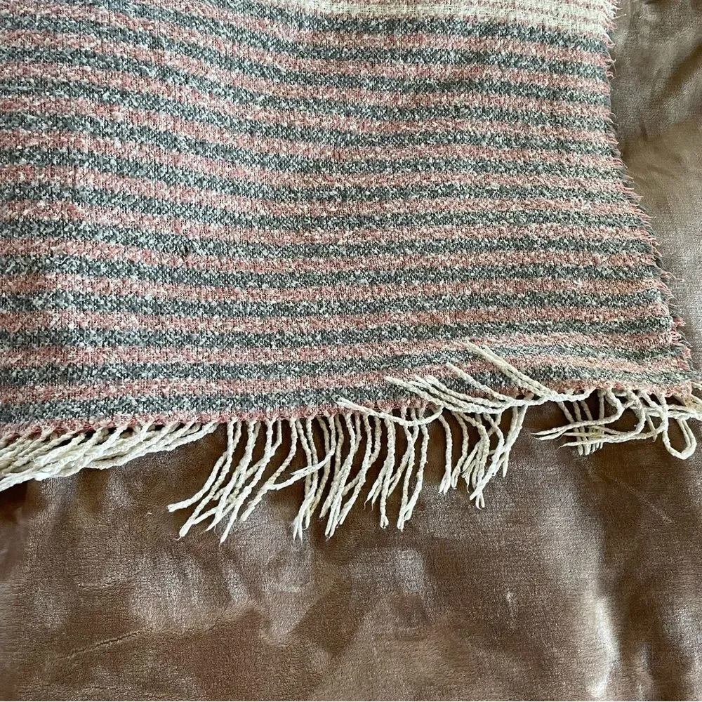 Striped Sherpa-Like Thick Knit Wrap/ Scarf with Long Tassels